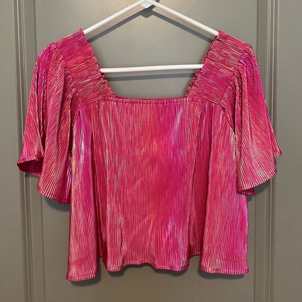 Queen of Sparkles Pink Pleated Flutter top